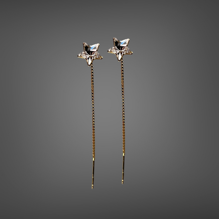 长项链配施华洛世奇晶体,金色银,水晶,星星