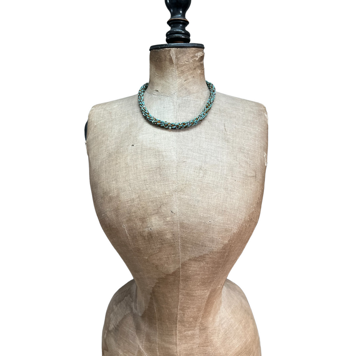 Колье Miyuki крючком из бисера, оранжевый/бирюзовый, 47 см