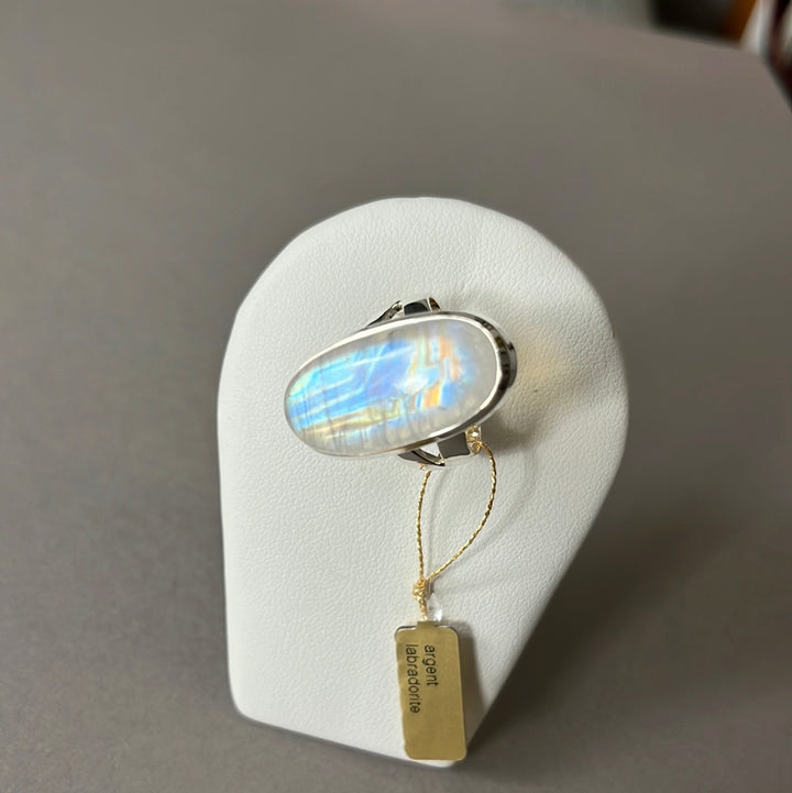 Bague avec péristérite (labradorite blanche) en argent - taille 55 - BS019