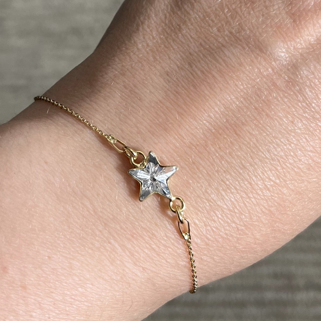 长项链配施华洛世奇晶体,金色银,水晶,星星