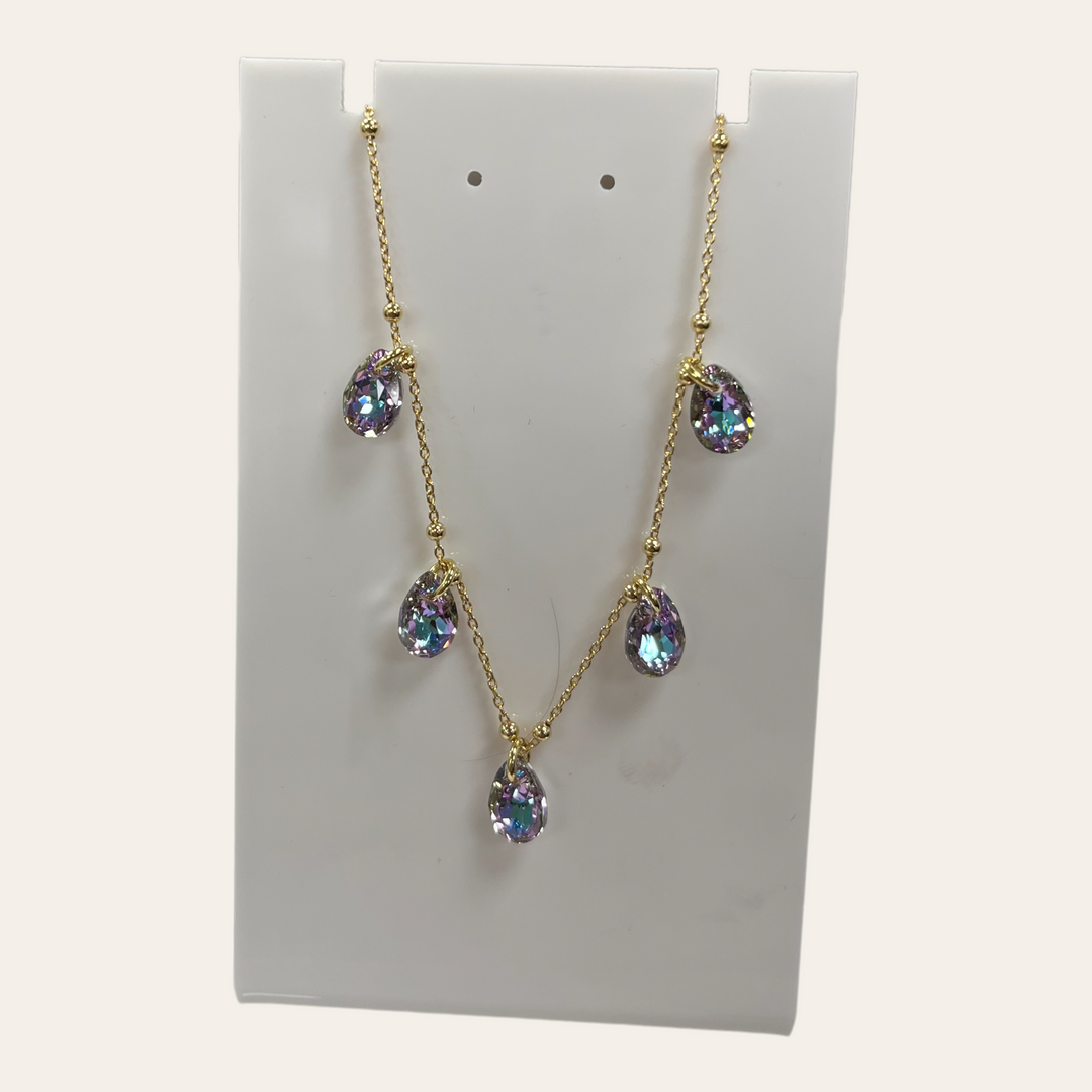 Halskette mit Swarovski -Kristallen, Kaya, JVLT -Kollektion, goldenes Silber
