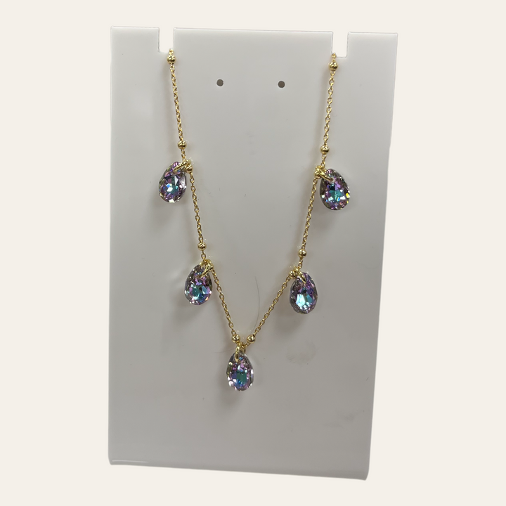 Halskette mit Swarovski -Kristallen, Kaya, JVLT -Kollektion, goldenes Silber