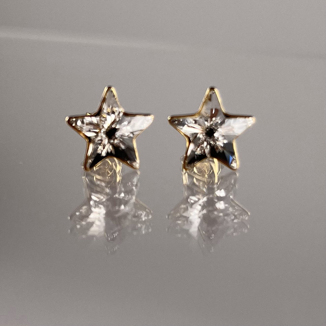 长项链配施华洛世奇晶体,金色银,水晶,星星