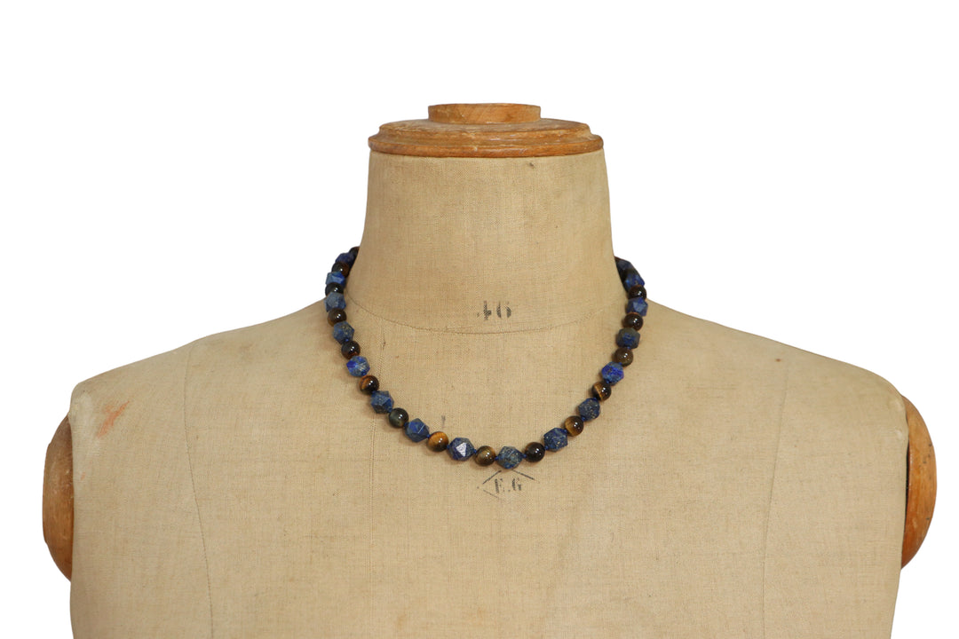 ナチュラルノットネックレス（Lapis Lazuli、Tiger Eye）48 cm