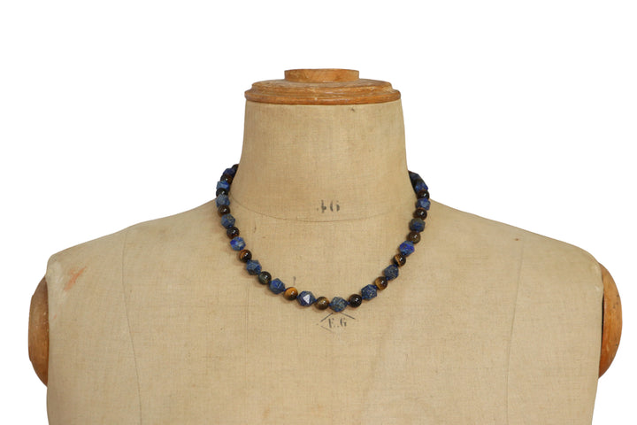 ナチュラルノットネックレス（Lapis Lazuli、Tiger Eye）48 cm