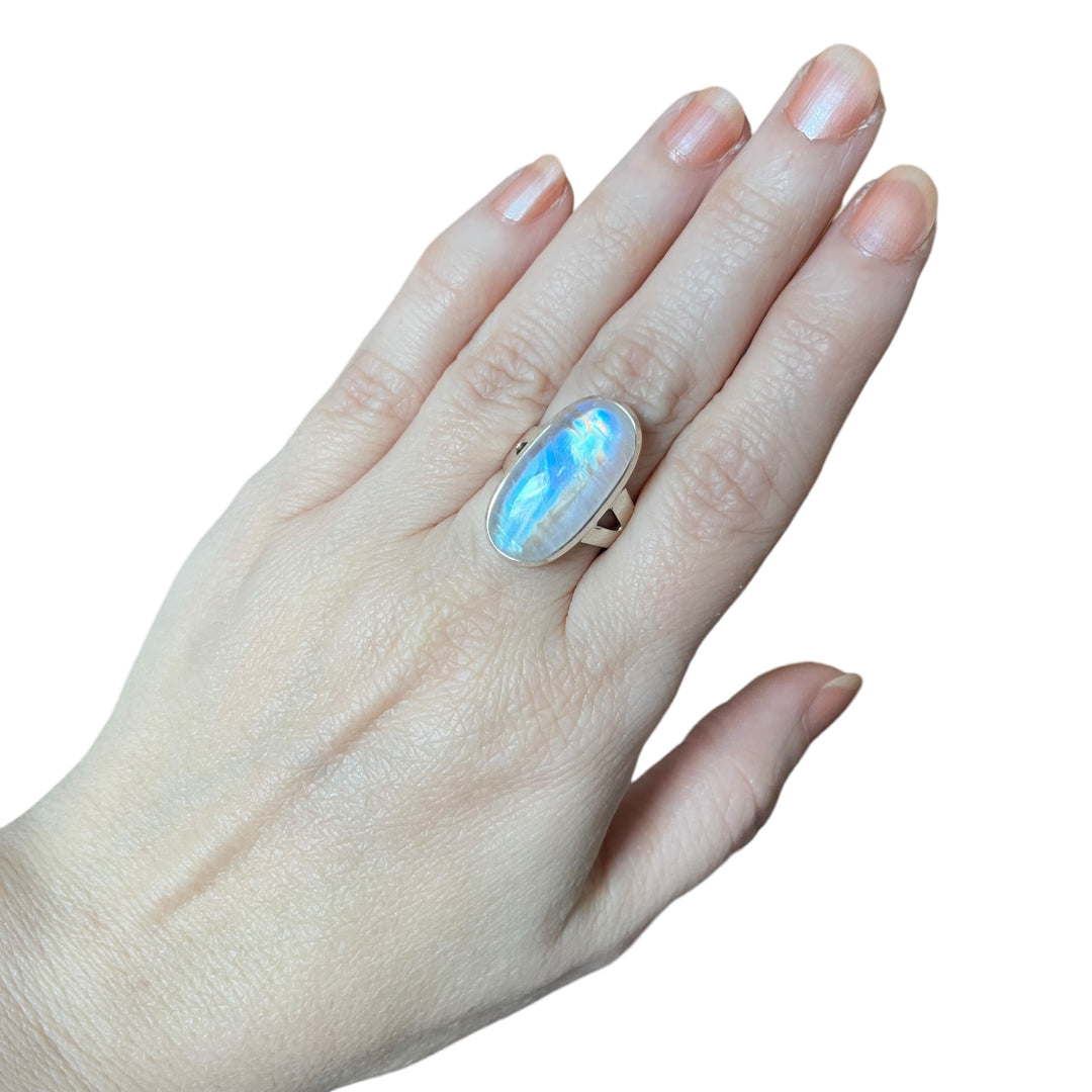 Ring with peristerite (white labradorite) in silver - size 55 - BS019