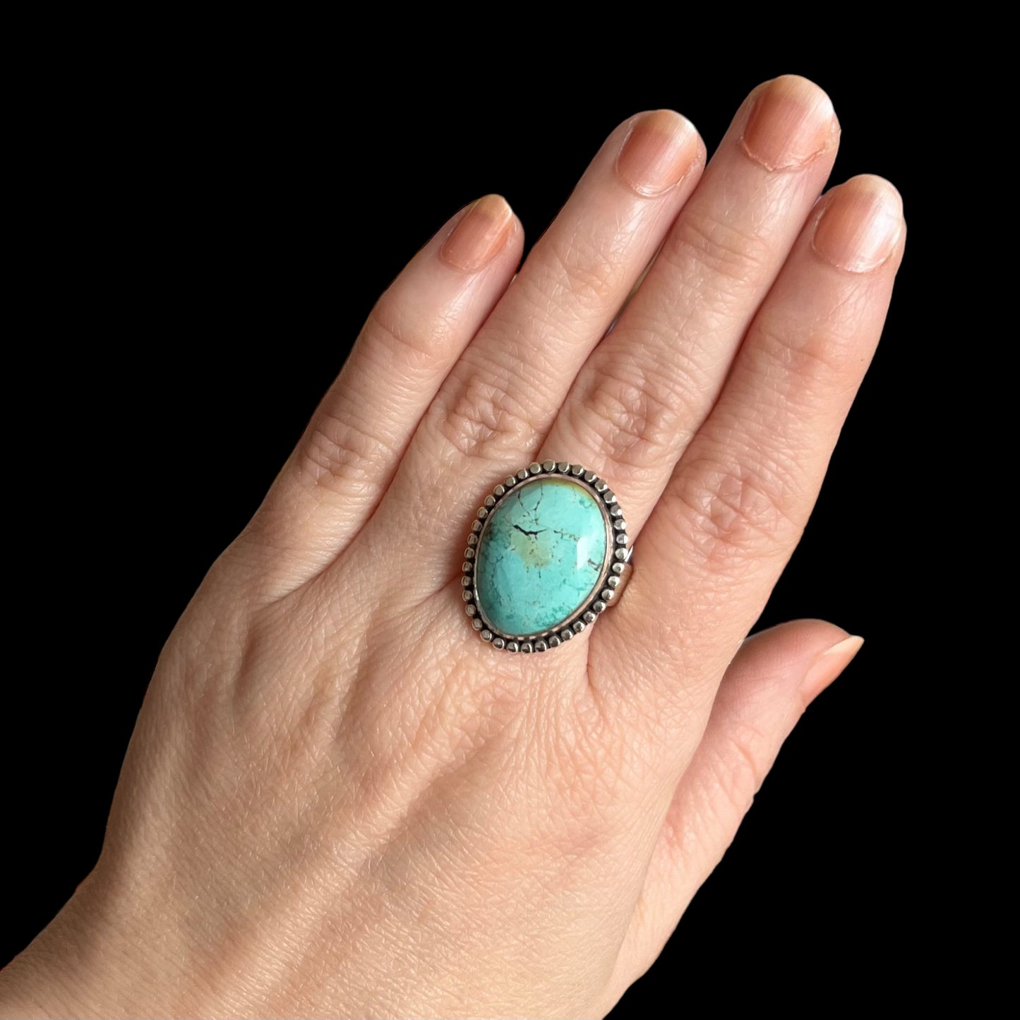 Bague avec turquoise tibétaine en argent - taille 60  - BS052