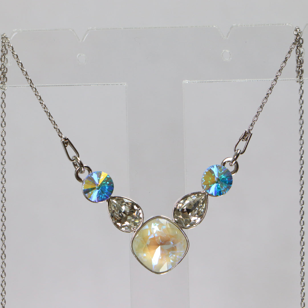 Necklace, Swarovski crystals, rhodied silver, crystal/white, Art-Deco