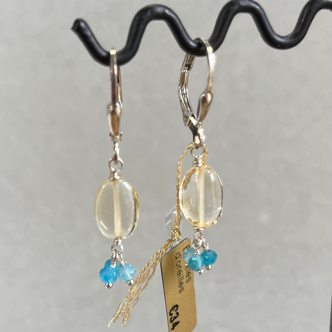 Boucles d’oreilles en argent avec citrine et apatite bleu, en argent