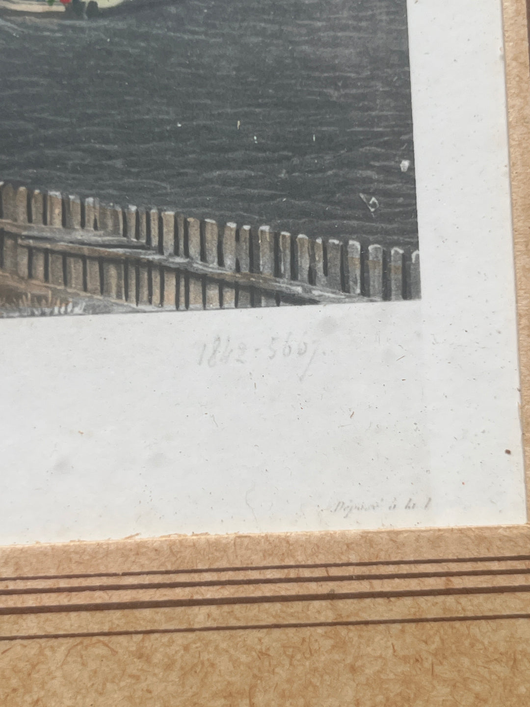 lithographie encadrée port de Lorient prise de caudam bretagne par garneray 1842