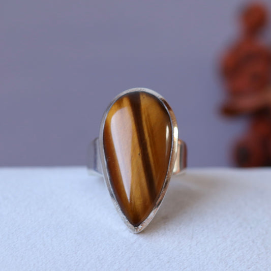 Ring with tiger's eye in silver - size 55 - BS066