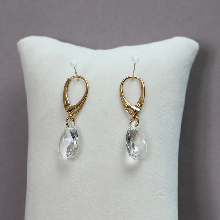 Earrings, Swarovski crystals, golden silver, AB crystal, tears