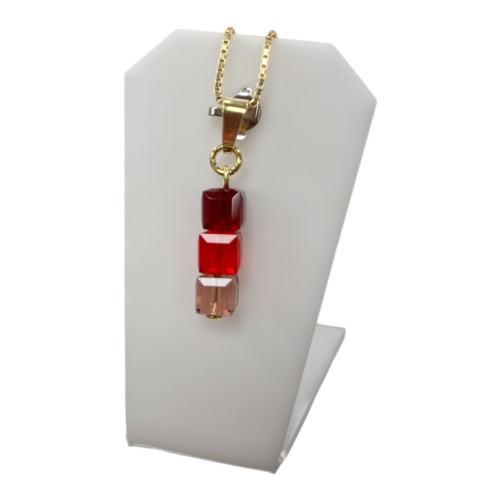 Ohrringe, Swarovski -Kristalle, goldenes Silber, Rot, 3Carre