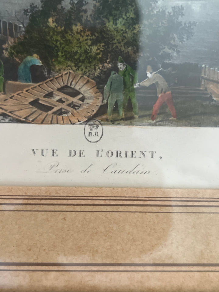 lithographie encadrée port de Lorient prise de caudam bretagne par garneray 1842