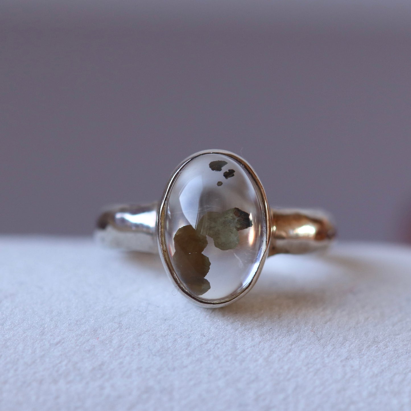 Bague avec quartz pyrite en argent - taille 52 - BS002