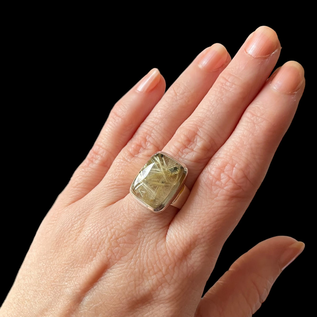 Bague avec quartz rutile en argent - taille 57 - BS010