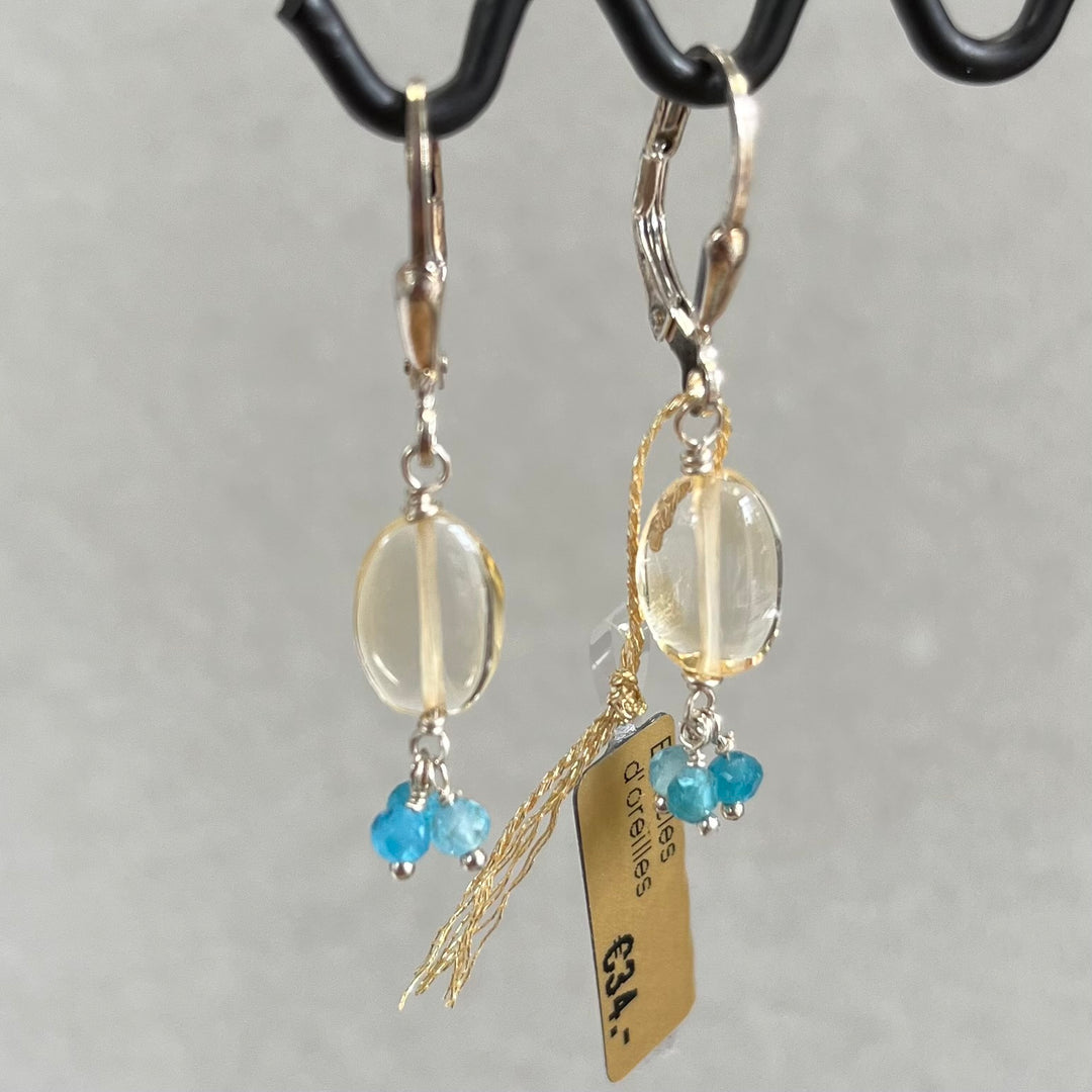 Boucles d’oreilles en argent avec citrine et apatite bleu, en argent