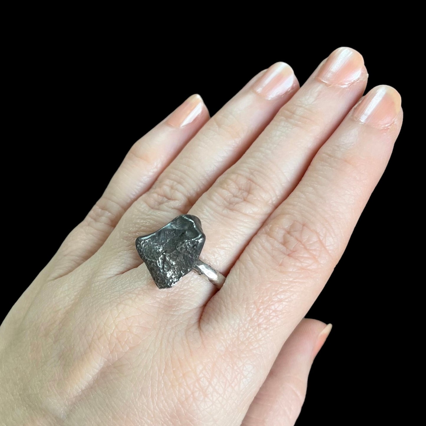 Bague avec météorite en argent - taille 57 - BS003