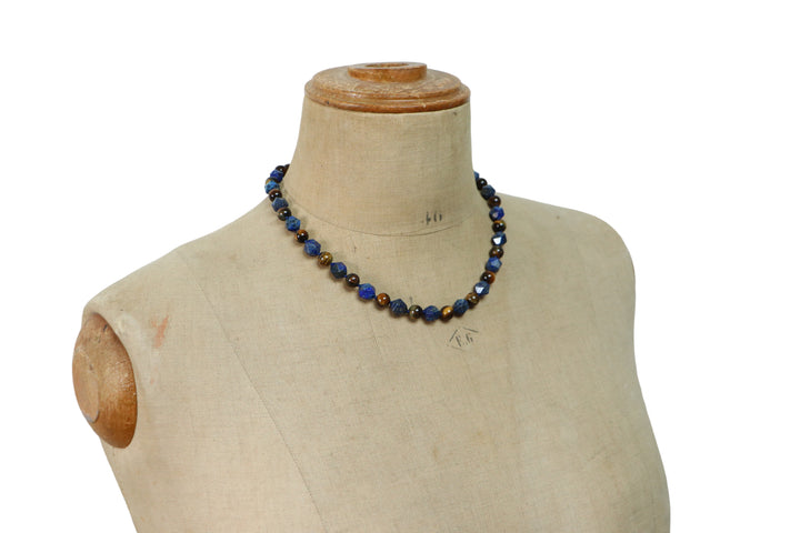 ナチュラルノットネックレス（Lapis Lazuli、Tiger Eye）48 cm