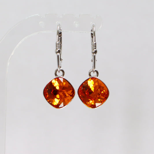 Earrings, Swarovski crystals, rhodied silver, orange, manon