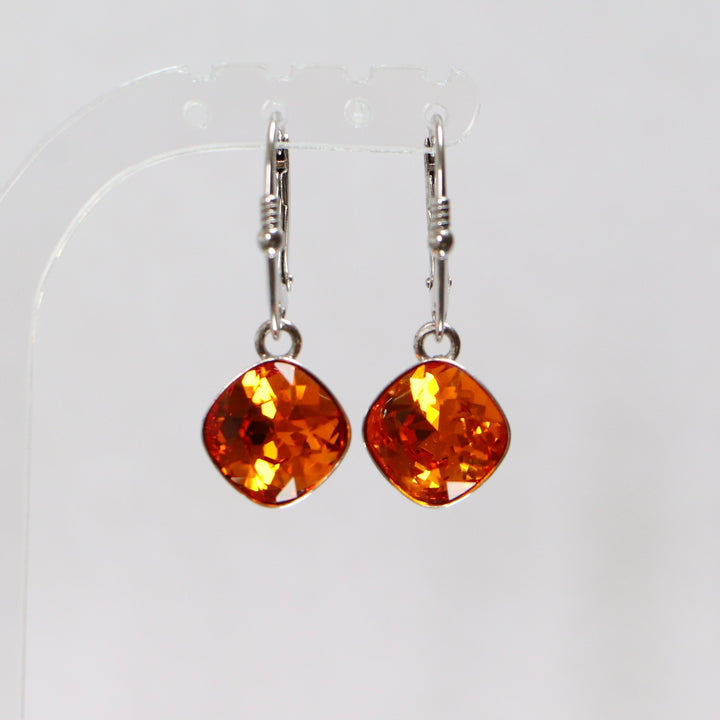 Boucles d'oreilles, cristaux Swarovski, argent rhodié, orange, MANON