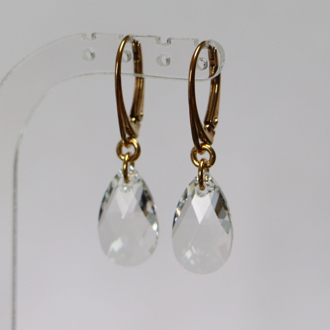 Earrings, Swarovski crystals, golden silver, AB crystal, tears