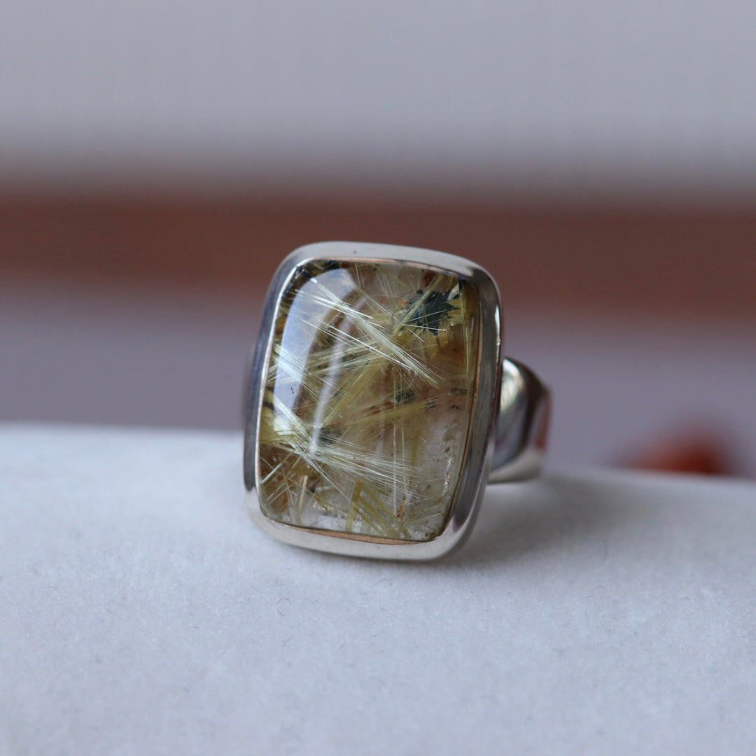 Bague avec quartz rutile en argent - taille 57 - BS010