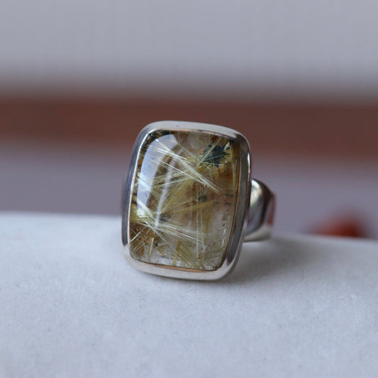 Ring with rutilated quartz in silver - size 57 - BS010