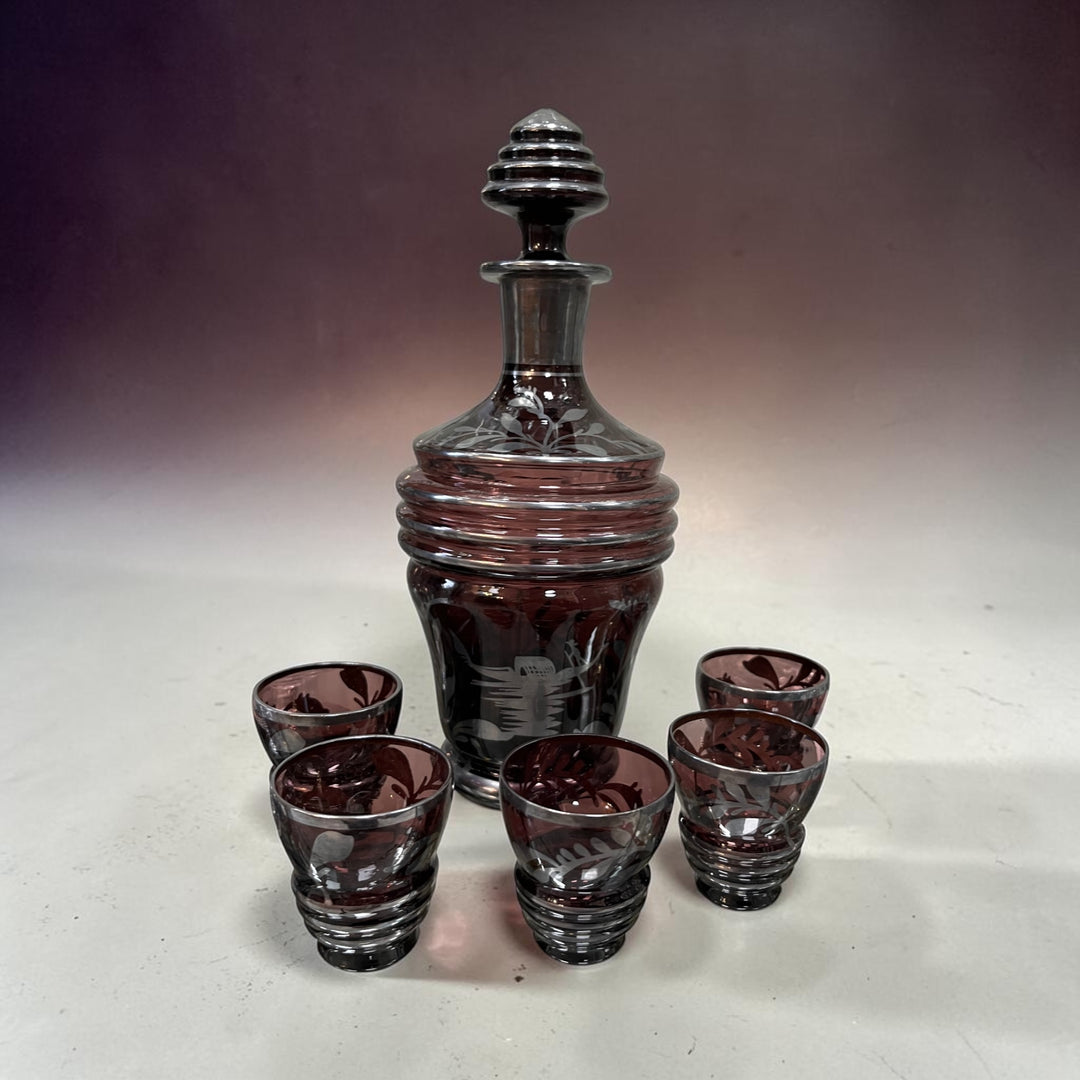 Service with art deco style liqueur in silver murano glass gondola decor of Venice