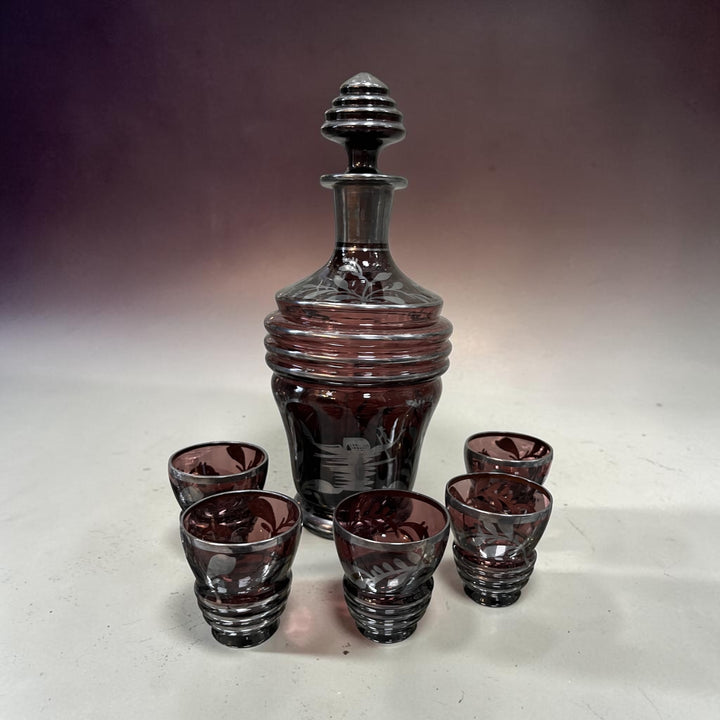 Service with art deco style liqueur in silver murano glass gondola decor of Venice