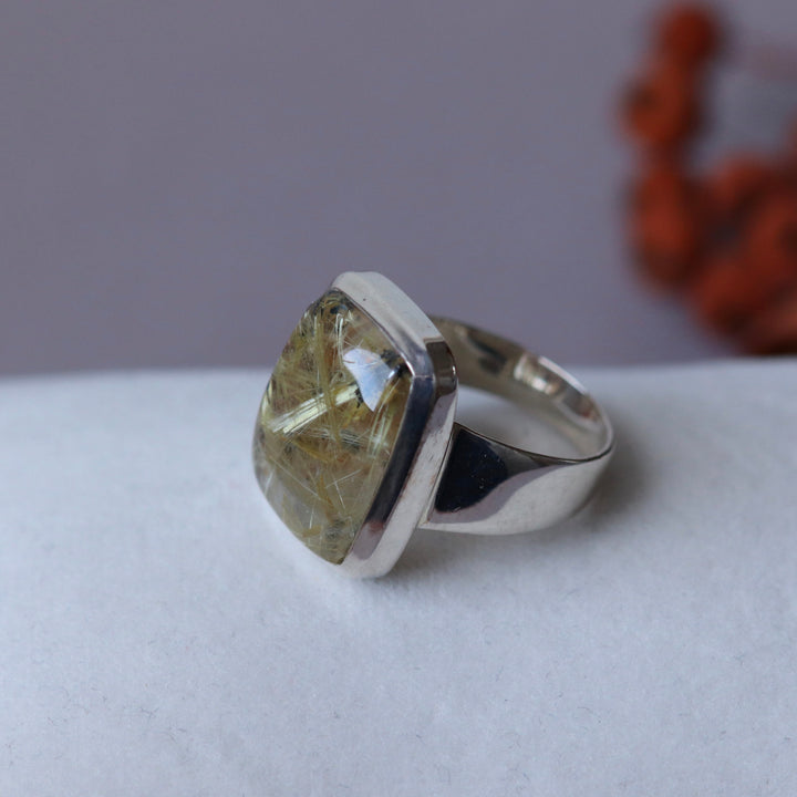 Bague avec quartz rutile en argent - taille 57 - BS010