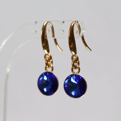 Earrings, sleepy, Swarovski crystals, golden silver, blue, EMI