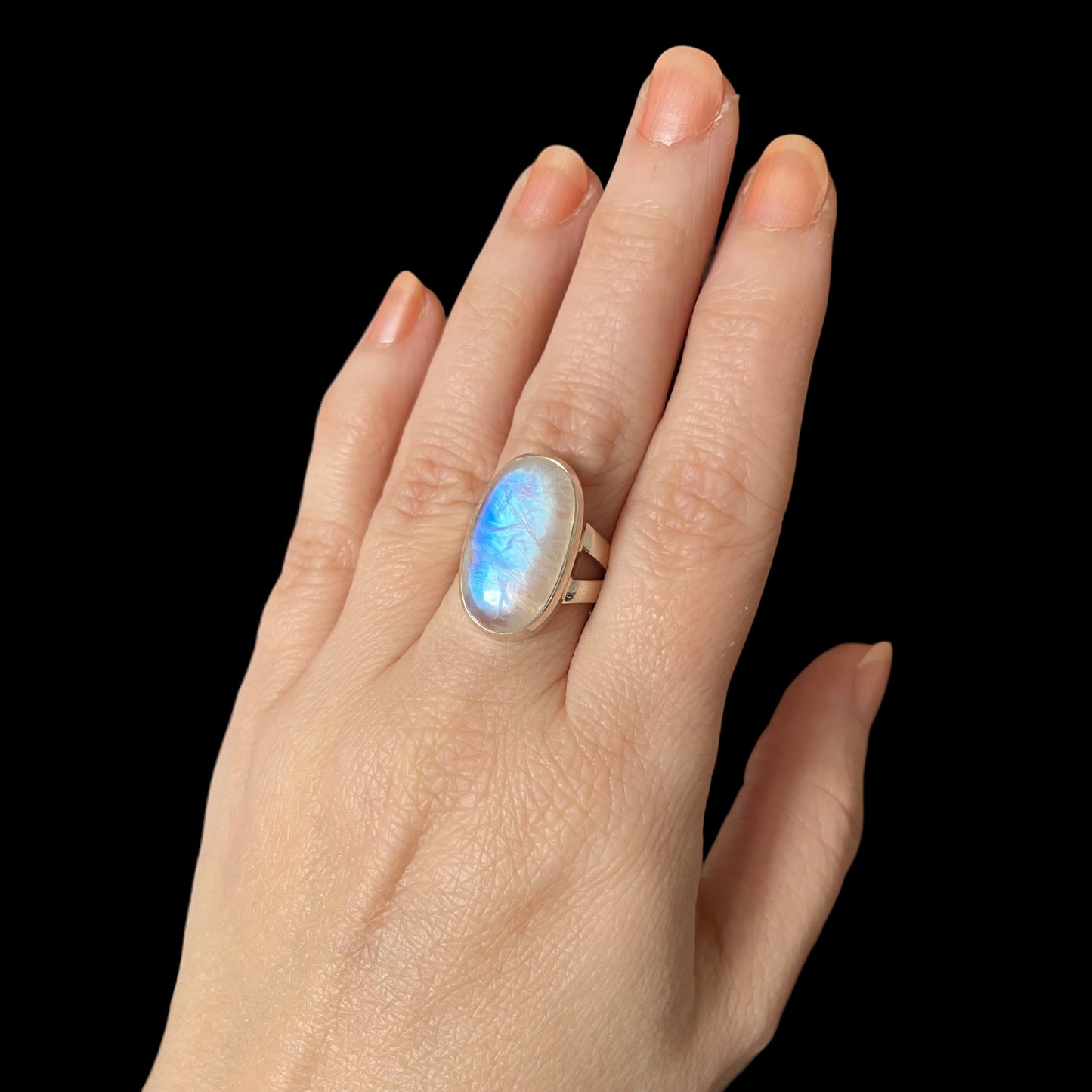 Ring with peristerite (white labradorite) in silver - size 55 - BS018