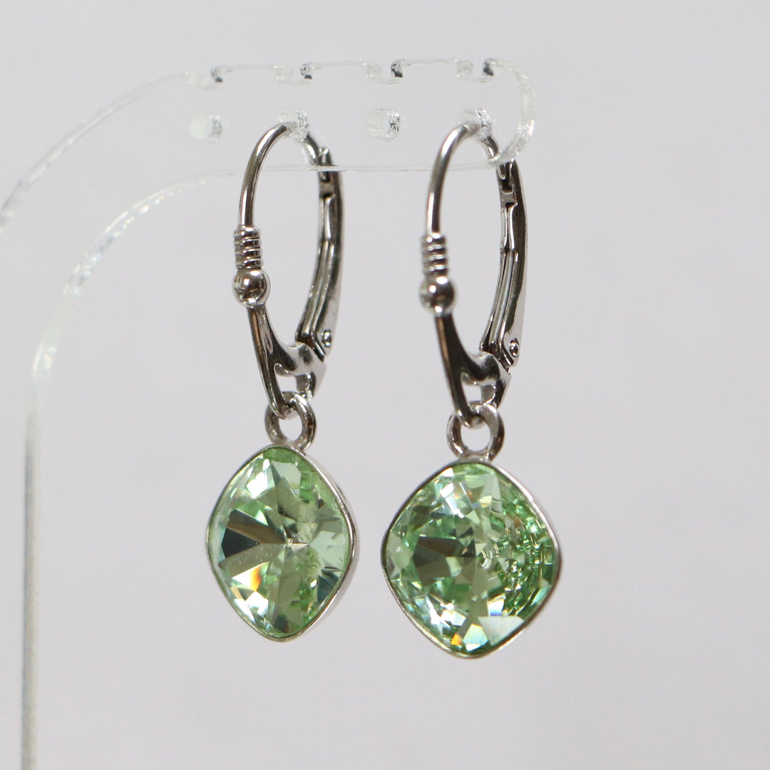 Boucles d'oreilles, cristaux Swarovski, argent rhodié, vert clair, MANON