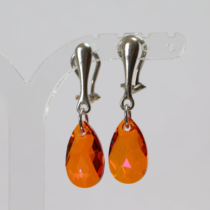 Boucles d'oreilles (crochets, dormeuse, puces ou à clips), cristaux Swarovski, argent doré, collection LARME, orange