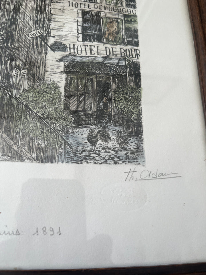 Eau forte de Paris rue des Ursins par therese adam 1891