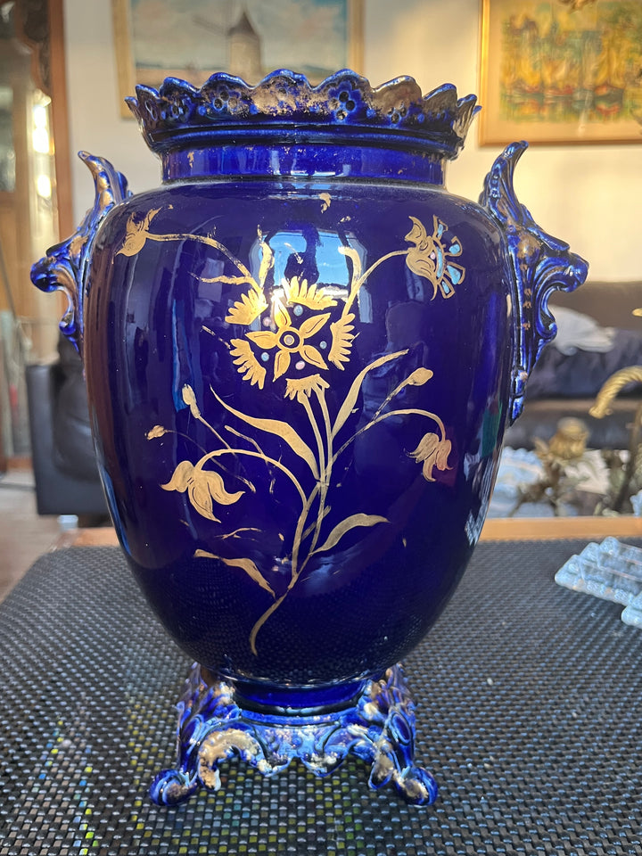 Vase de choisy le roitêtedede lions bleu nuit et or or