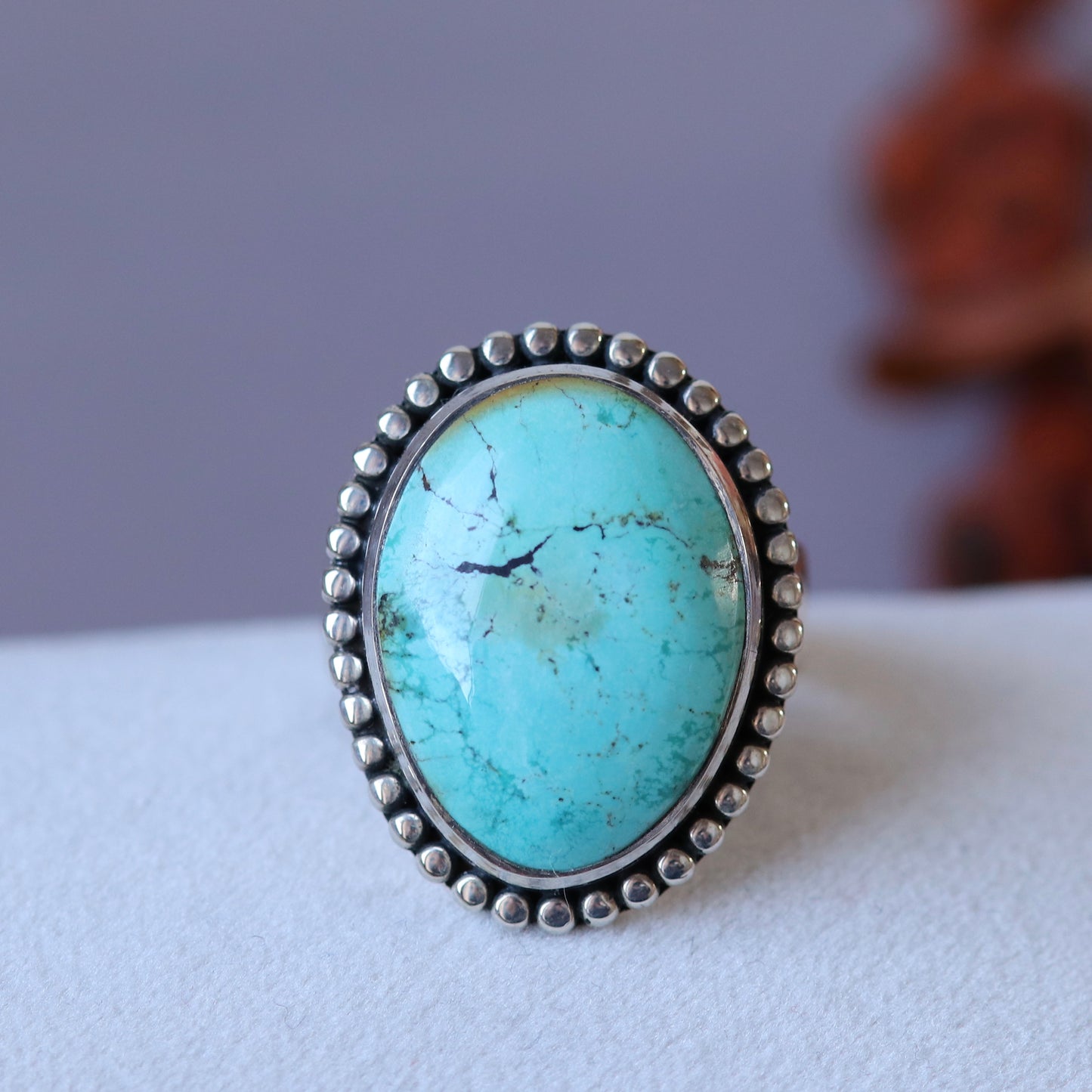 Bague avec turquoise tibétaine en argent - taille 60  - BS052