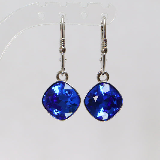 Earrings, Swarovski crystals, rhodied silver, blue, manon