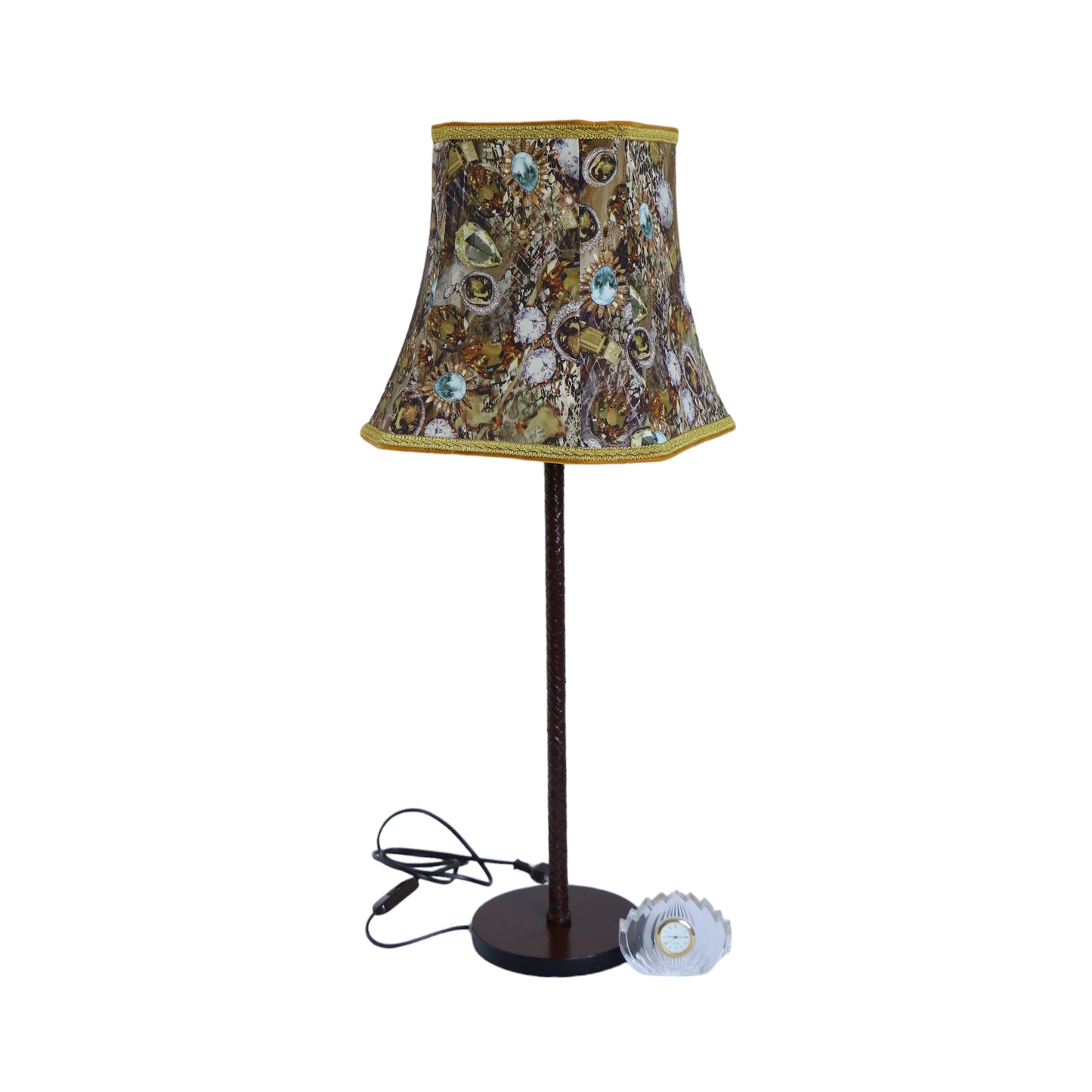 Lampe Forestier en simili cuir avec un abat-jour en soie, couleur vert-marron