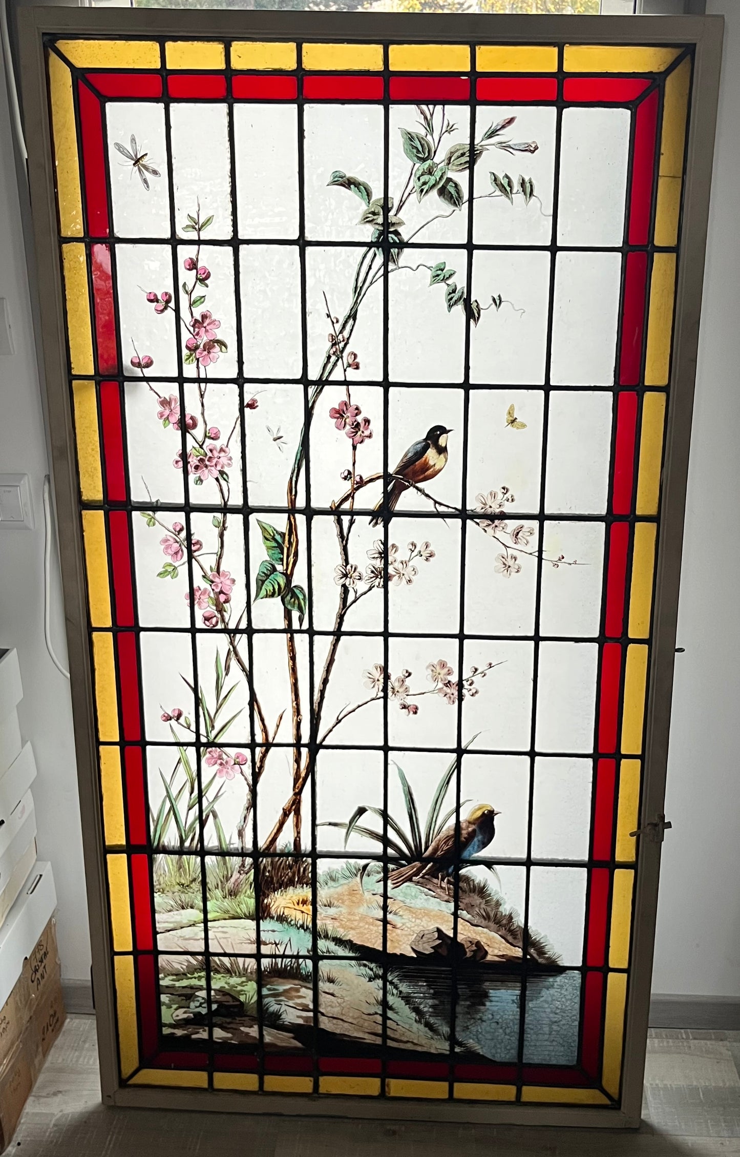 Auguste Prove Pair of Japanese Stained Glass Windows 19th Century