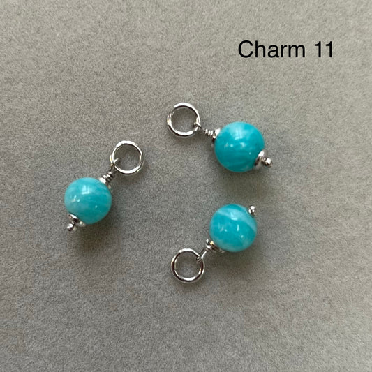Charm (mini pendant) in rhodiated silver with natural stones - Amazonite - 11