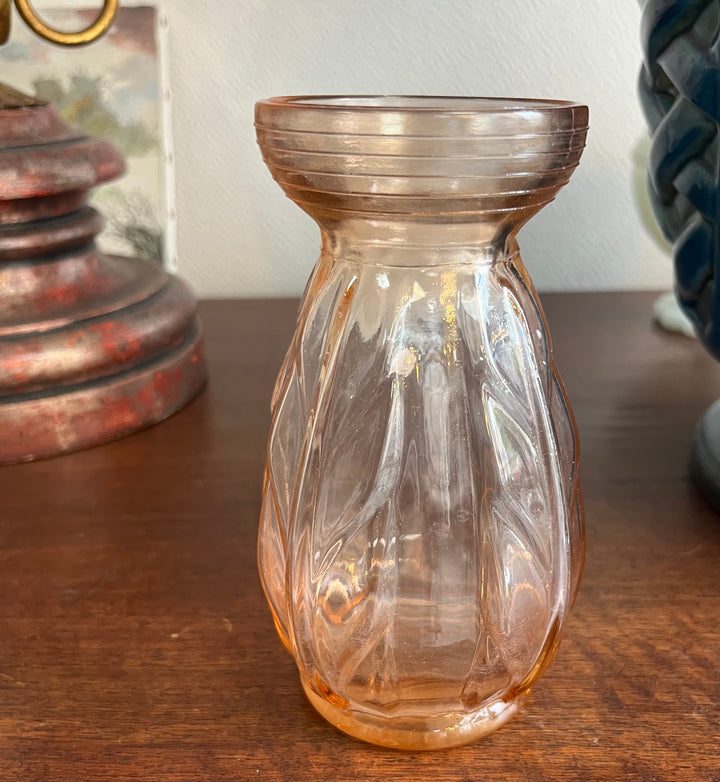Pink molded glass art decor vase