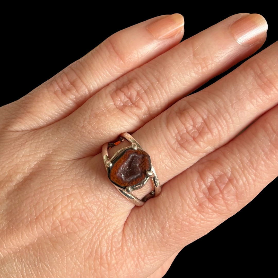 Bague avec calcédoine geode en argent - taille 61  - BS111