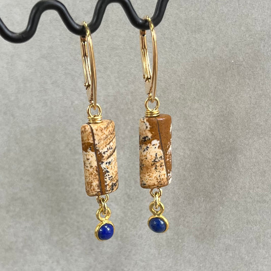 Boucles d’oreilles avec jaspe et lapis lazuli