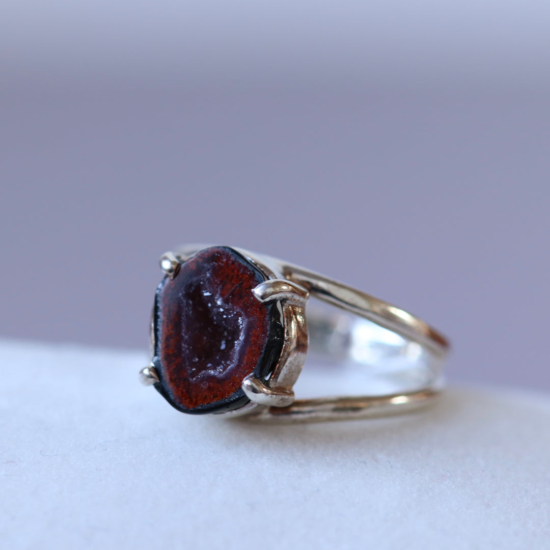 Bague avec calcédoine geode en argent - taille 61  - BS111