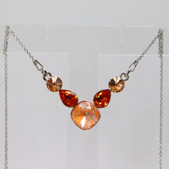 Collier, cristaux Swarovski, argent rhodié, orange, ART-DECO