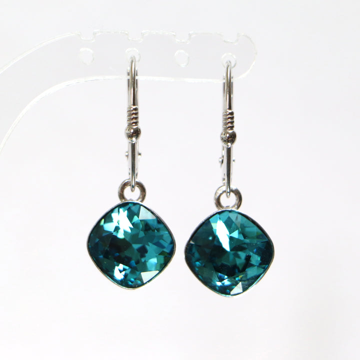 Boucles d'oreilles, cristaux Swarovski, argent rhodié, bleu indicolite, MANON