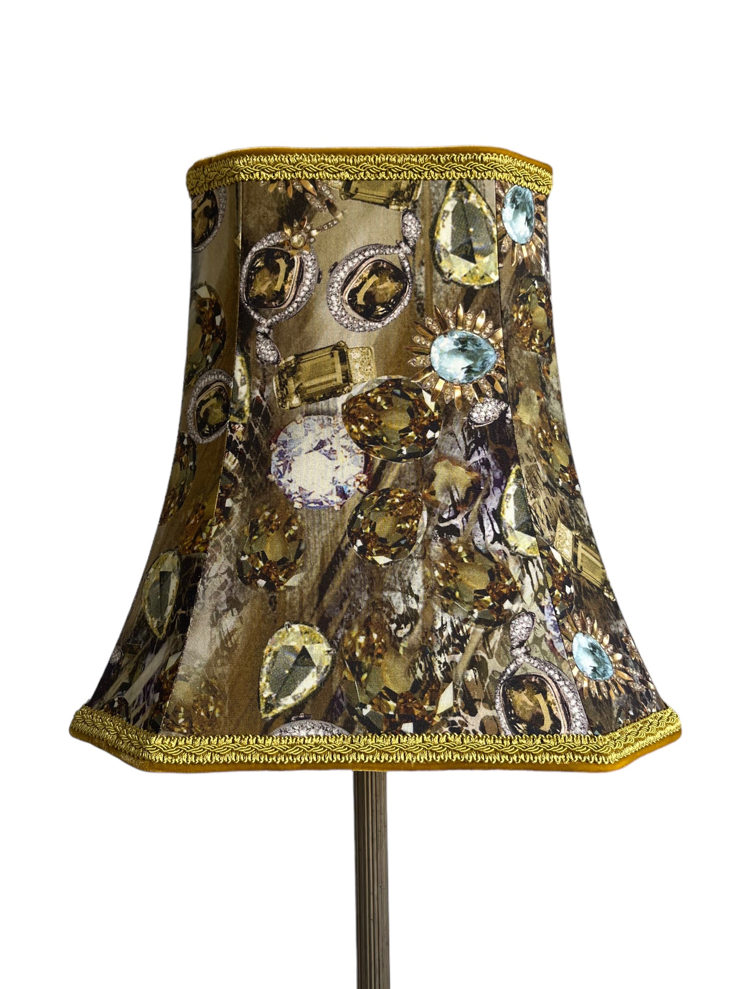 'BIJOUX' couture lampshade in green and yellow silk, with lining