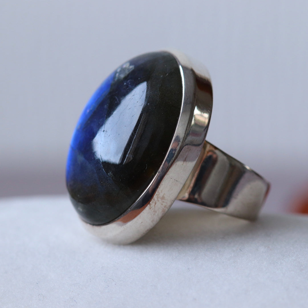 Bague en argent avec labradorite - taille 62 - BS015